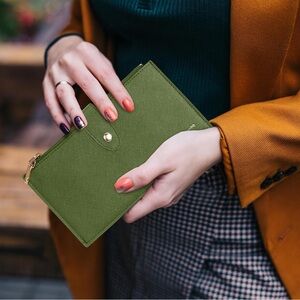 Travelambo Olive Green RFID Blocking Bifold Multi-Card Wallet Organizer